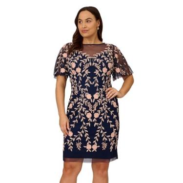 Imagem de Adrianna Papell Vestido curto feminino com contas, Azul marinho/Blush, 52