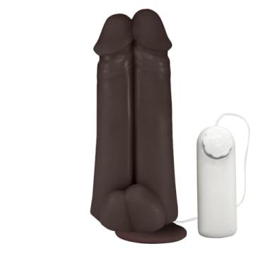 Imagem de Pênis Realístico Flexível Duplo Amigos com Vibrador e Ventosa 18 x 6cm Marrom