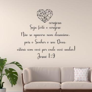 Imagem de Frase Decorativa Para Parede Placa Quadro em Mdf Isaias 1:9 Seja Forte e Corajoso (a) Letras Preto Para Parede Sala e Quarto