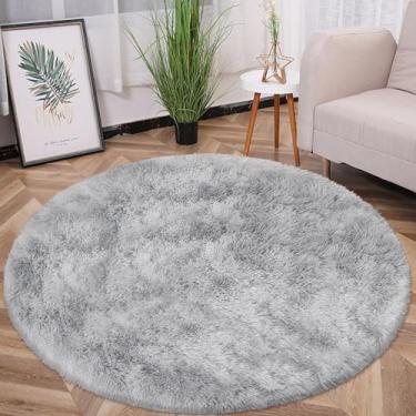 Imagem de ATRUG Tapete redondo fofo cinza de 1,5 m para quarto, tapete redondo peludo tingido de gravata antiderrapante, cinza, felpudo felpudo para sala de estar, quarto de adolescente, sala de jogos, quarto