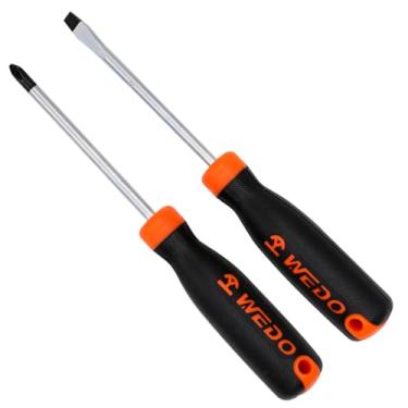 Imagem de WEDO Conjunto de 2 peças de chave de fenda, kit de chave de fenda magnética, 1 ponta de cabeça plana e 1 Philips com pacote de caixa, PH2 * 100 mm, 6 * 100 mm, feito de aço S2 resistente