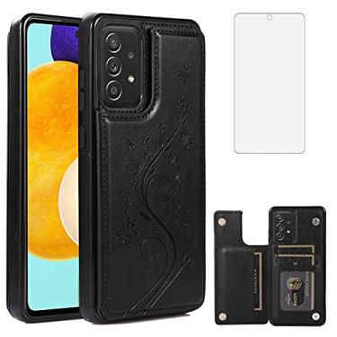 Imagem de Capa para celular para Samsung Galaxy A53 5G 2022 com protetor de tela de vidro temperado Suporte carteira Flip Acessórios de celular de couro Gaxaly A53 G5 Galaxies 53A SM A536U Capas femininas masculinas pretas