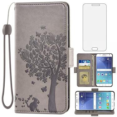 Imagem de Asuwish Capa carteira compatível com Samsung Galaxy J7 2015/J7 Neo/J7 Nxt/J7 Core/7J Duos e protetor de tela de vidro temperado flip porta-cartões capa para celular SM J700 J700P J700T J00T1 J700M