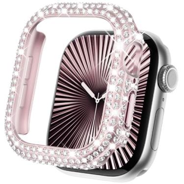 Imagem de KADES Capa de relógio Bling compatível com Apple Watch Series 10 de 42 mm, capa protetora de policarbonato de diamante completo para mulheres para iWatch de 42 mm, rosa original