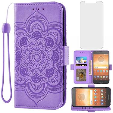 Imagem de Asuwish Capa carteira compatível com Moto E5 Play E 5 Cruise 5E Go e protetor de tela de vidro temperado, capa flip com porta-cartões, capas para celular Motorola MotoE5play MotoE5 E5play mulheres