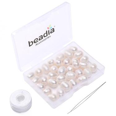 Imagem de BEADIA Miçangas de pérolas naturais de arroz 9-10 mm branco cultivado em água doce contas de pedras preciosas soltas para fazer joias faça você mesmo 33,8 polegadas/fio HQ