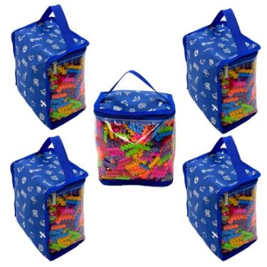 Imagem de Kit 5 Organizadores Baú Brinquedos Blocos Montar Infantil Educativo Didático Bonecas Carrinhos Necessaire Quarto - P (Azul)