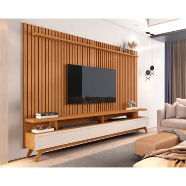 Imagem de Rack Vivare 2.2 Wood Com Painel Para TV Até 75 Polegadas Versátil Ripado Verdadeiro 2.2x1.8 Nature/Off White Giga Móveis