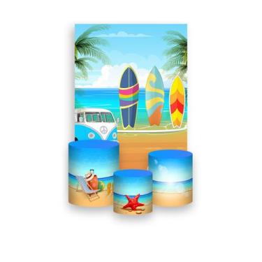Imagem de Painel De Festa Vertical 1,50 x 2,20 + Trio De Capas Cilindro - Praia 