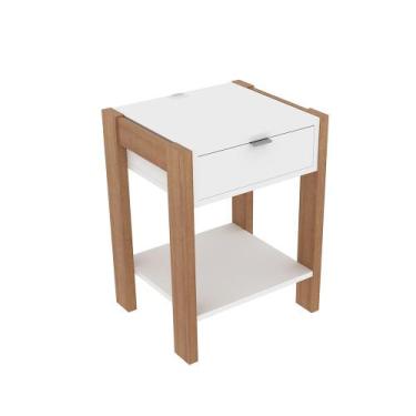 Imagem de Mesa de Cabeçeira para Quarto Decorativa AZ1016 MDP Amendoa/Branco G69