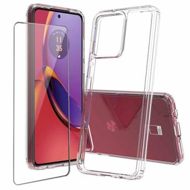 Imagem de Niopiee Capa Rígida Fina e Cristalina Híbrida à Prova de Choque para Moto G84, com Protetor de Tela de Vidro Temperado, Antiamarelamento e Antiimpressões Digitais, Transparente