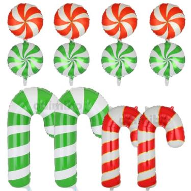 Imagem de 12 Pcs Christmas Candy Cane Foil Balloons Peppermint for Xmas Swirl Mylar Balloon Candies Theme Decoration Party Supplies Red Green and White