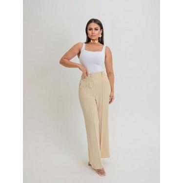 Imagem de Calça Feminina Alfaiataria Modelo Pantalona Cintura Alta Moda Elegante