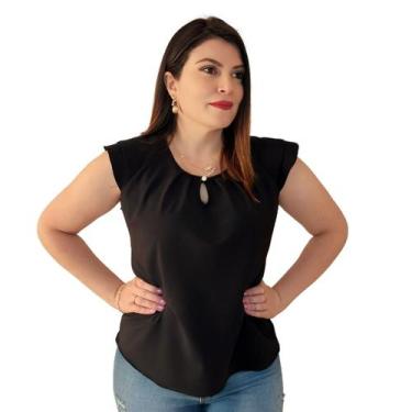 Imagem de Blusa Social Feminina Crepe Manga Curta Gola Gota Botão Elegante - MAD