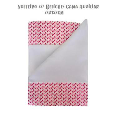 Imagem de Jogo de Lençol 3 Peças Solteiro 78 Beliche Folhas Rosa Malha Branco Ar