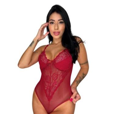 Imagem de Body Sexy Tule Transparente Decote Renda Sedutor  Lingerie Provocante 