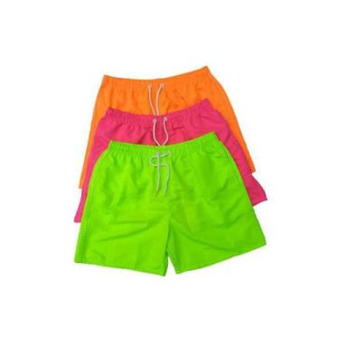 Imagem de Short neon liso plus size moda praia de elástico na cintura  - Voluccy