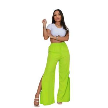 Imagem de calça pantalona flare modelo duna fenda lateral - M&K, Verde lima, G
