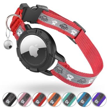 Imagem de Coleira AirTag reflexiva para gatos, coleira rastreadora integrada com suporte de etiqueta de ar e sino, coleiras de GPS para gatos com faixa elástica de segurança para meninas, meninos, gatinhos e