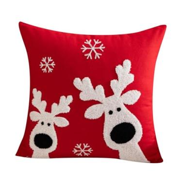 Imagem de Bothyi Capa de Almofada de Natal Fronha 18x18 com Zíper Bordado Decoração de Natal Fronha para Quarto Feriado Cama de Fazenda, Cabeça de Alce