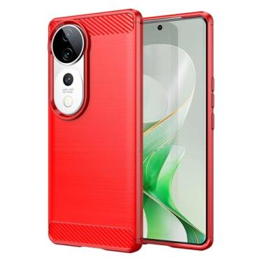 Imagem de Capas Compatível com vivo S19 Pro,Resistente a riscos,Anti-impressão digital e proteção contra quedas.Botão de pressão flexível Proteção completa -Red