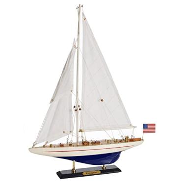 Imagem de SAILINGSTORY Modelo de veleiro de madeira, barco, veleiro, iate, decoração, empresa, escala 1/100, réplica da taça americana de 1930