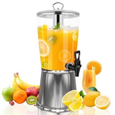 Imagem de Hijolla dispensador de bebidas com suporte, dispensador de bebidas geladas, dispensador de jarra de água em aço inoxidável com recipiente de gelo, jarro de limonada para buffet, festas, acrí