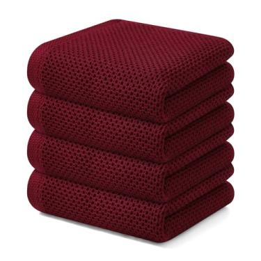 Imagem de Pano de prato Kitinjoy 100% algodão, tecido waffle, kit com 4 unidades, supermacio e absorvente para secar louça, pano de mão para cozinha, 33 x 71 cm, vinho
