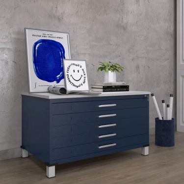 Imagem de Mapoteca de Aço Fixa com 05 Gavetas Azul Delrei/Cinza