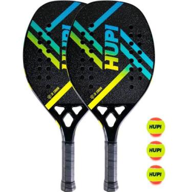 Imagem de Kit 02 Raquetes Beach Tennis HUPI Doha Carbon 3K com Bolsa + 3 Bolas, 