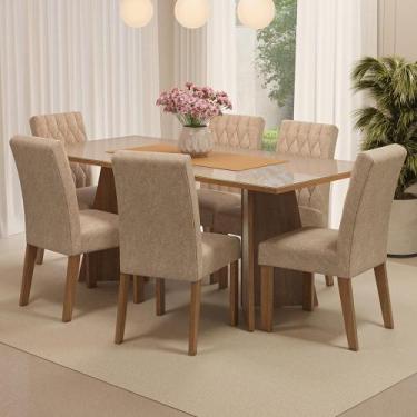 Imagem de Mesa de Jantar 6 Lugares Tampo de Vidro Marissa Madesa, Rustic/Crema/I