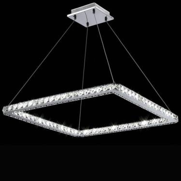 Imagem de Lustre de Cristal E Aço 67cm Quadrado Mais Luz Bivolt