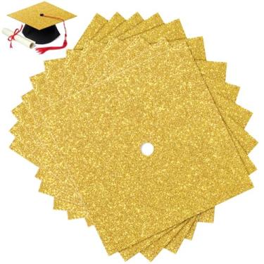 Imagem de Gersoniel 12 folhas de papel de construção com glitter para bonés de graduação 25,4 cm x 25,4 cm 250 g/m² decorações de chapéu de formatura para artesanato de bonés de graduação DIY (ouro)