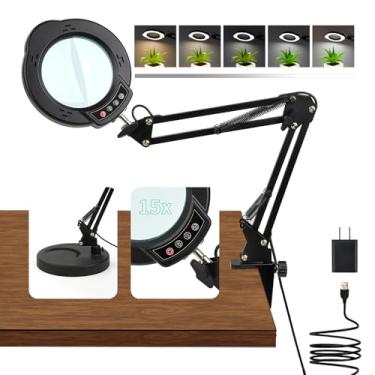 Imagem de Rsowagl Luminária De Mesa De Trabalho Com Lupa 15X, Luminária De Mesa Led Regulável Com Modo De 5 Cores, Lupa De Processo Mãos-Livres, Luminária De Trabalho De Usinagem De Precisão Para Pintura, Cos