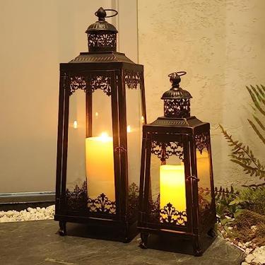 Imagem de NEEDOMO Lanternas Decorativas Para Áreas Externas E Internas, Conjunto De 2 Lanternas Externas Para Varanda, Lanterna Grande De Vela, Estrutura De Metal Bronze Com Vidro Para O Outono, Natal