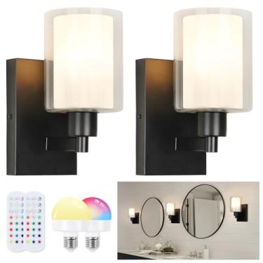 Imagem de EIDEARAY Conjunto De Dois Arandelas De Parede, Arandela Operada Por Bateria, Luminária De Parede Moderna Com Cúpula De Vidro Transparente Duplo, Arandelas De Parede Internas Sem Fio Com Controle Re