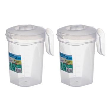Imagem de Kit 2 Jarra Em Plástico Transparente De 1,8 Litros Para Suco Bebidas Resistente Com Tampa