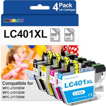 Imagem de LC401XL Cartuchos de tinta para impressora Brother LC401 compatível com cartucho de tinta Brother funciona com impressora MFC-J1012DW MFC-J1010DW MFC-J1170DW (preto, ciano, magenta, amarelo, pacote