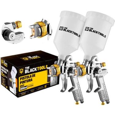 Imagem de Kit 02 Pistolas De Pintura Hvlp Aluminio 600ml Gravidade - THE BLACK T