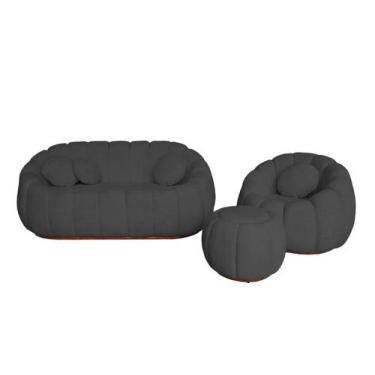 Imagem de Kit Namoradeira Mais Poltrona e Puff Concha Fixo Boucle - Estopar, Bou