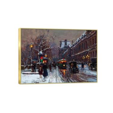 Imagem de Pintura famosa decoração de arte de parede - imagens de paisagem para sala de estar - cais - pôster em tela com moldura dourada e impressões 20 x 30 cm 8 x 12 pol