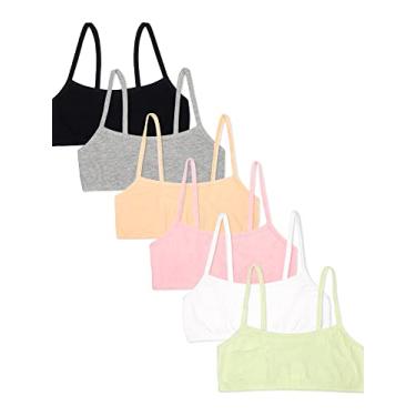Imagem de Fruit of the Loom Sutiã esportivo de algodão com alças finas para meninas, Lentilha/Manga/Camuflagem Rosa/Cinza Urze/Branco/Preto, 30