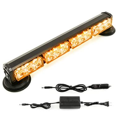 Imagem de BooYu Barra de luzes estroboscópicas de emergência alimentadas por bateria âmbar de 37,6 cm para caminhões, veículos, reboque, recarregável, na estrada, sem fio, para telhado, mini perigo, piscando,