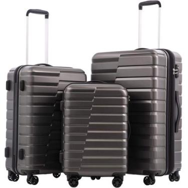 Imagem de Mala expansível Luggage Coolife PC ABS TSA, conjunto de 3 peças, cinza