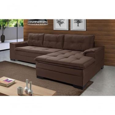 Imagem de Sofá Viena Chaise Suede Fixo Pés Madeira Living Confortável Império Marrom 379