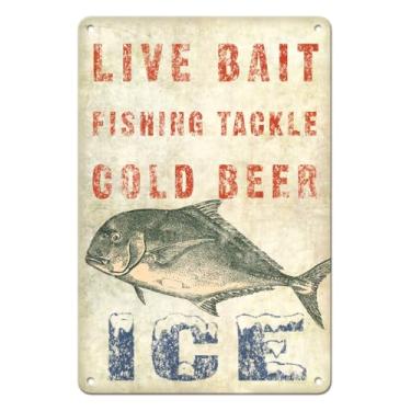 Imagem de Pacifica Island Art Placa De Isca Havaiana - Cartaz Publicitário Vintage Com Cerveja Gelada E Artigos Pesca Por Wade Koniakowsky, Lata Metal 20 X 30 Cm