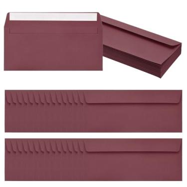 Imagem de PATIKIL Pacote com 60 envelopes de negócios vermelho vinho nº 10, envelopes coloridos autoselados tamanho carta para convites de escritório de correspondência, 10 x 23 cm
