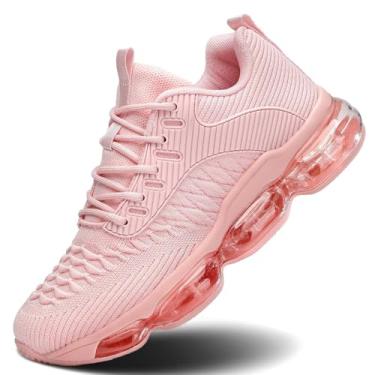 Imagem de Luogoks Tênis feminino de caminhada, corrida, com almofada de ar, tênis de basquete, moderno, respirável, esportivo, academia, fitness, cross trainers, rosa, 41