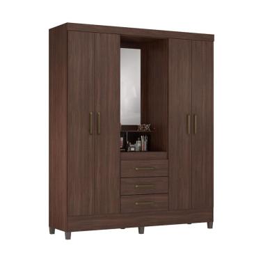 Imagem de Guarda-Roupa Solteiro com Espelho Capelinha 4 Portas 3 Gavetas Café