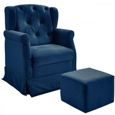 Imagem de Poltrona Balanço Ternura + Puff Em Veludo - Star Confort, Azul